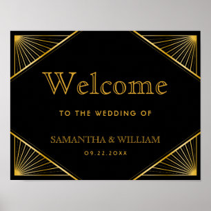 Affiche de bienvenue Mariage d'or Art Déco vintage