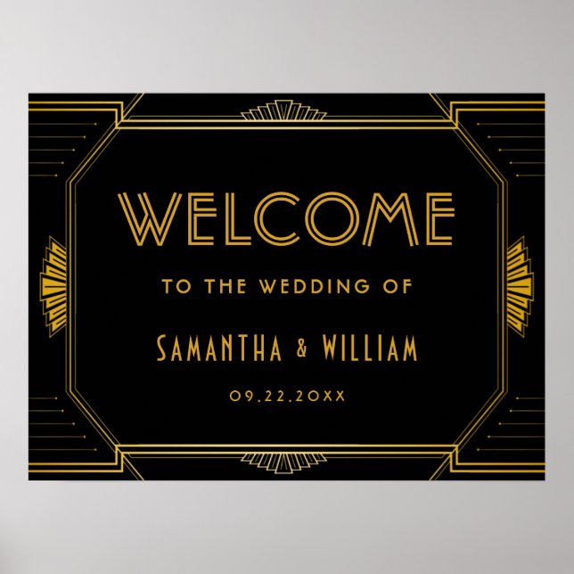 Affiche de bienvenue Mariage d'or Art Déco vintage (Devant)