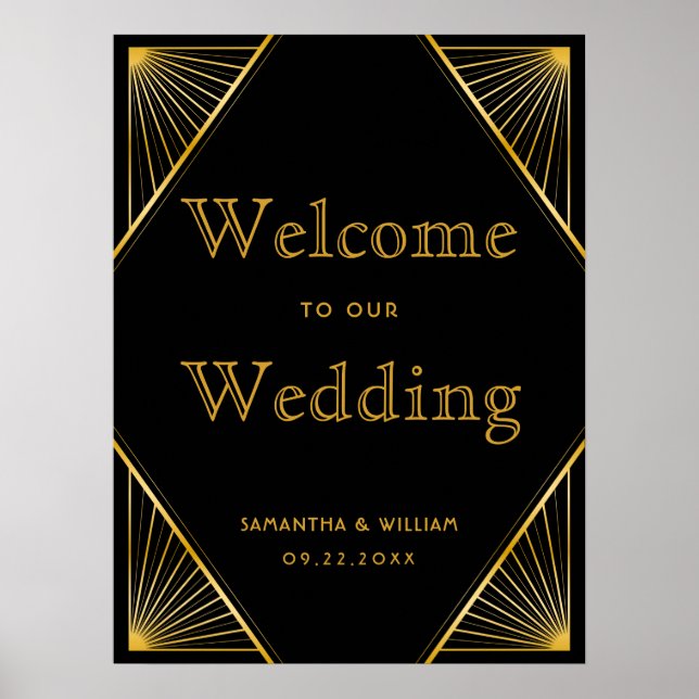 Affiche de bienvenue Mariage d'or Art Déco vintage (Devant)