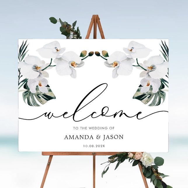 Affiche de bienvenue Mariage d'orchidées florales  (Créateur téléchargé)
