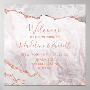 Affiche de bienvenue Mariage dorée blanche et Rose