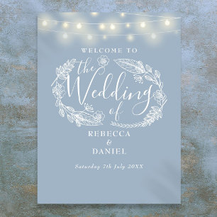 Affiche de bienvenue Mariage Dusty Blue String Lig