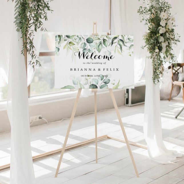 Affiche de bienvenue Mariage écoaquarelle Eucalypt (Créateur téléchargé)