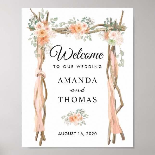 Affiche de bienvenue Mariage en arche en bois flus (Devant)