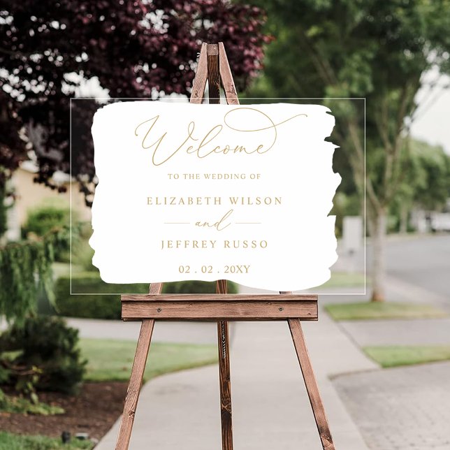 Affiche de bienvenue Mariage en or blanc de script (Modern Script White Gold Wedding Welcome Sign)
