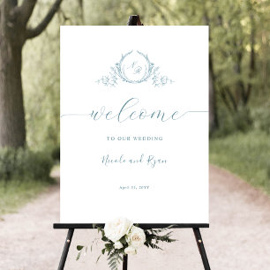 Affiche de bienvenue Mariage en verre bleu de mer 