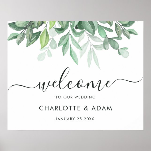 Affiche de bienvenue Mariage Eucalyptus Green Foli (Devant)