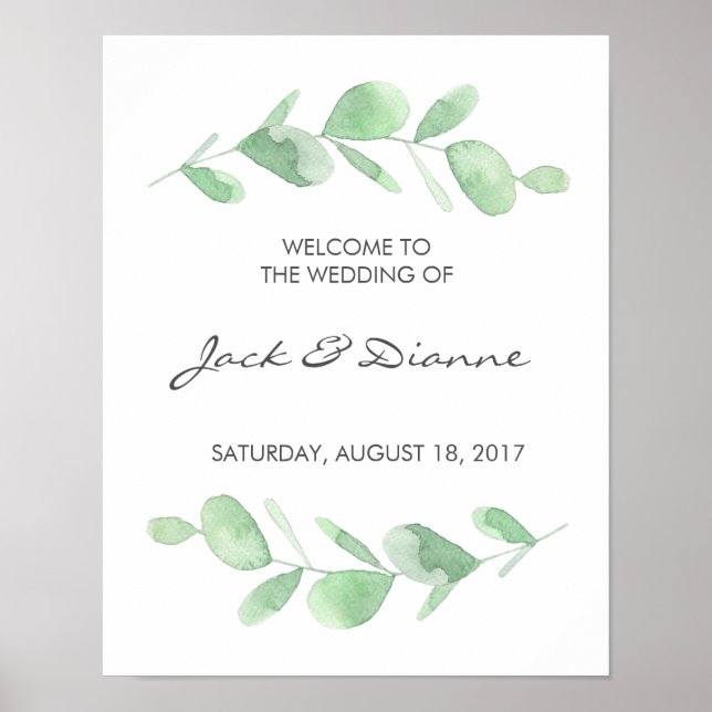 Affiche de bienvenue Mariage Eucalyptus Vert (Devant)