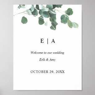 Affiche de bienvenue Mariage Feuille aquarelle