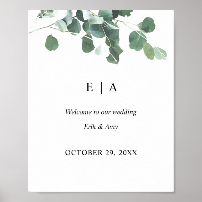 Affiche de bienvenue Mariage Feuille aquarelle (Devant)