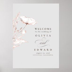 Affiche de bienvenue Mariage Fleur sauvage à main