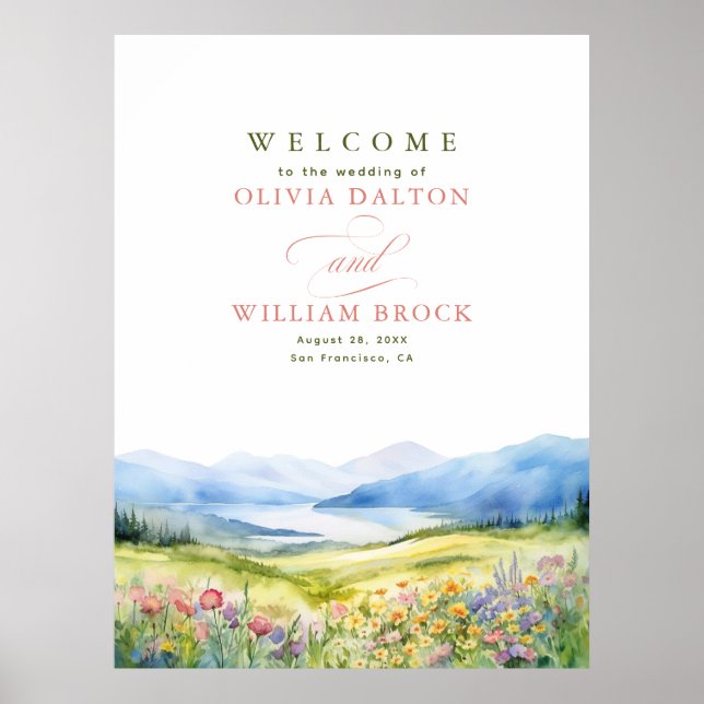Affiche de bienvenue Mariage fleur sauvage Meadow  (Devant)