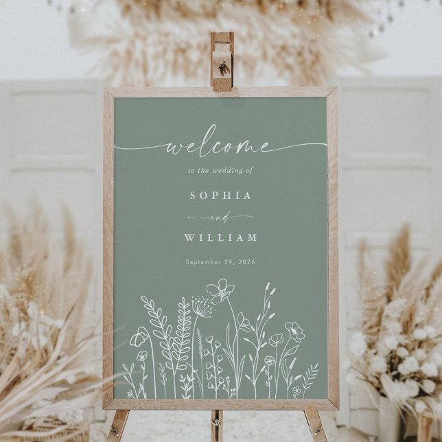 Affiche de bienvenue Mariage Fleur sauvage Sage Gr (Créateur téléchargé)