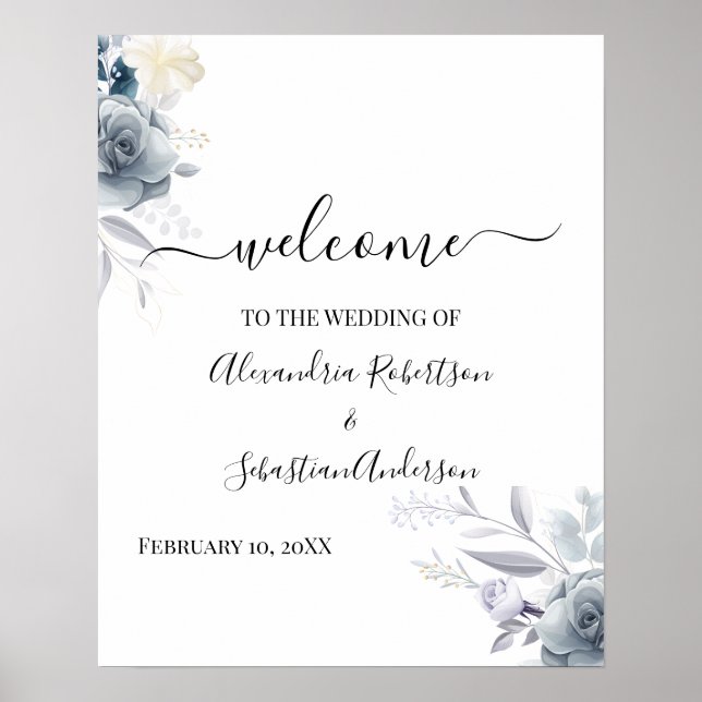 Affiche de bienvenue Mariage Fleurs aquarelles (Devant)