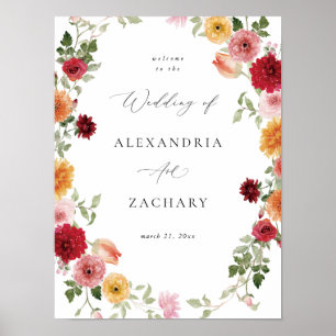 Affiche de bienvenue Mariage Floral multicolore ét