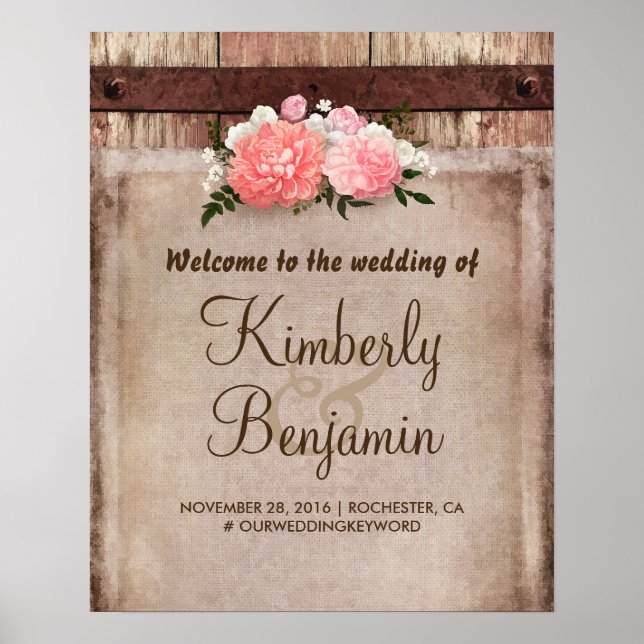 Affiche de bienvenue Mariage floral rustique (Devant)