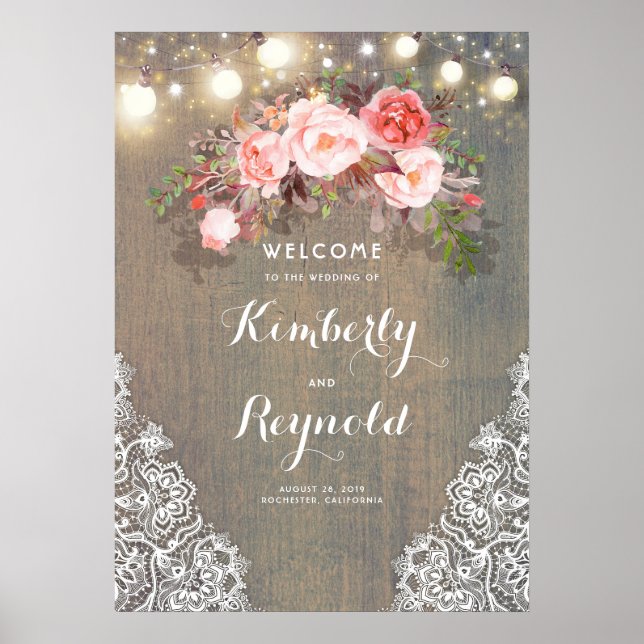 Affiche de bienvenue Mariage floral rustique (Devant)