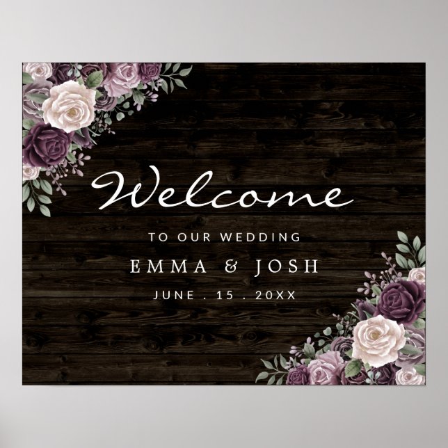 Affiche de bienvenue Mariage floral rustique (Devant)