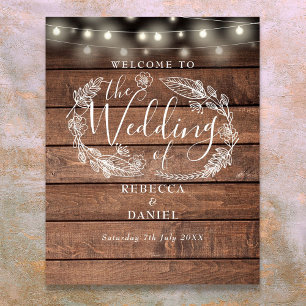 Affiche de bienvenue Mariage Floral Wood String