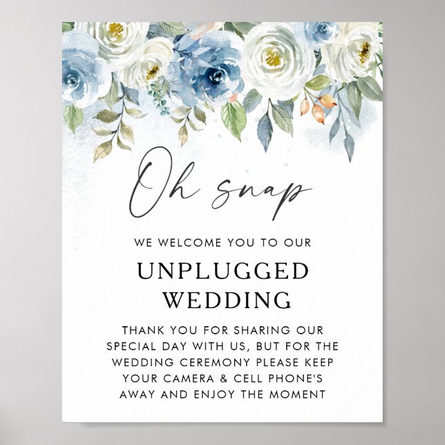 Affiche de bienvenue Mariage florale bleue débranc (Devant)