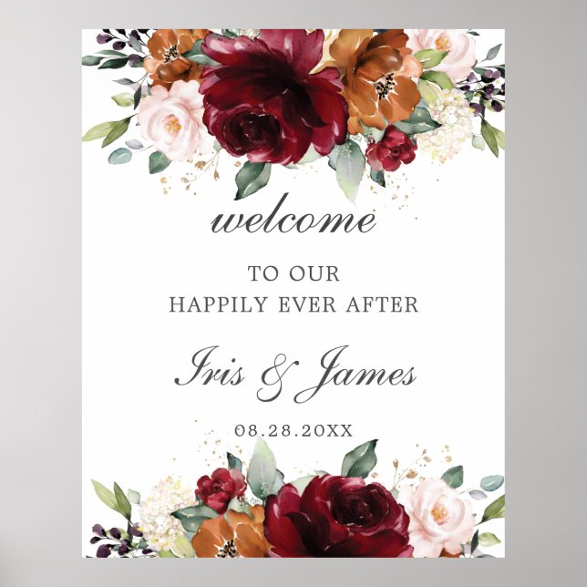 Affiche de bienvenue Mariage florale de Bourgogne  (Devant)