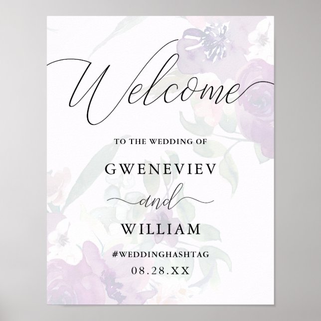 Affiche de bienvenue Mariage florale et calligraph (Devant)