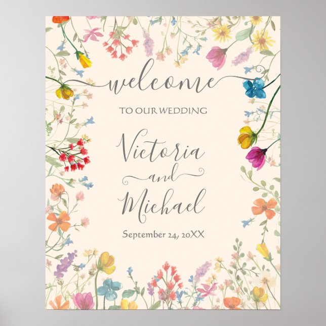 Affiche de bienvenue Mariage florale fleur sauvage (Devant)
