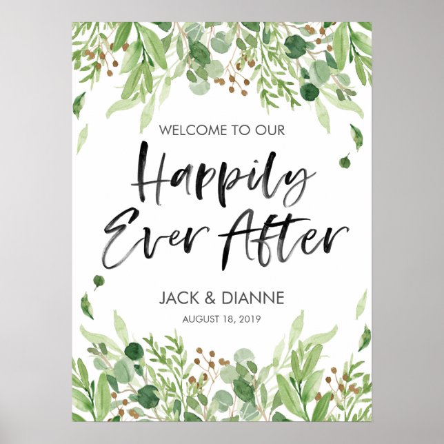 Affiche de bienvenue Mariage florale Heureux toujo (Devant)