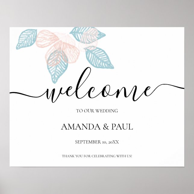 Affiche de bienvenue Mariage florale minimale (Devant)