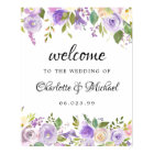 Affiche de bienvenue Mariage florale violet et ivo