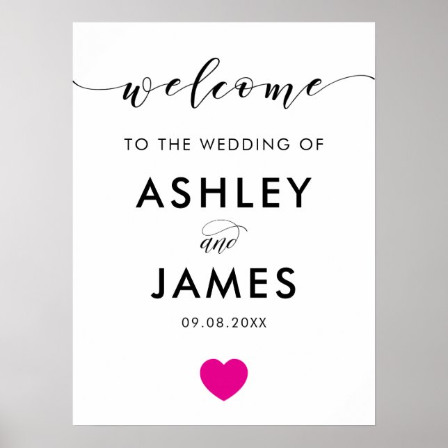Affiche de bienvenue Mariage Fuchsia Heart, rose c (Devant)
