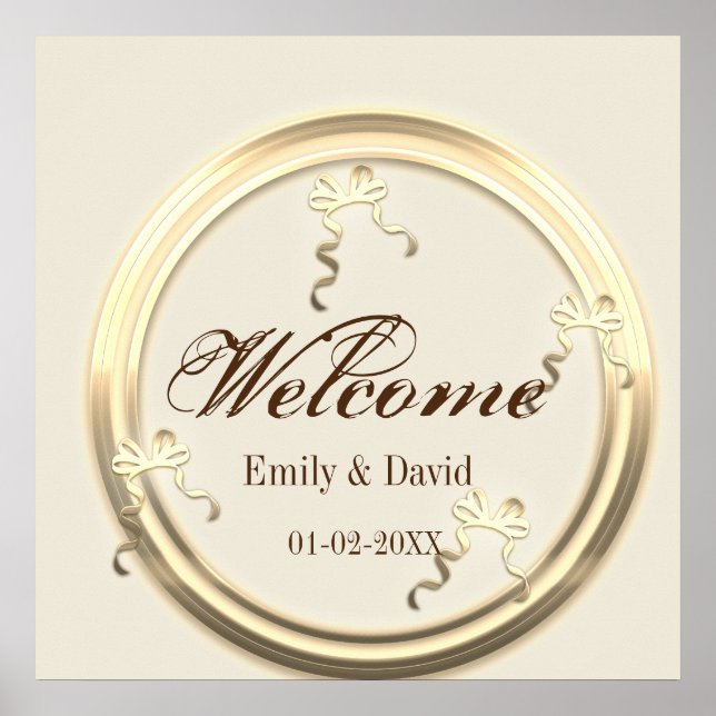 Affiche de bienvenue Mariage Gold Bow (Devant)