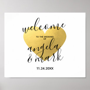 Affiche de bienvenue Mariage Gold Coeur Blanc