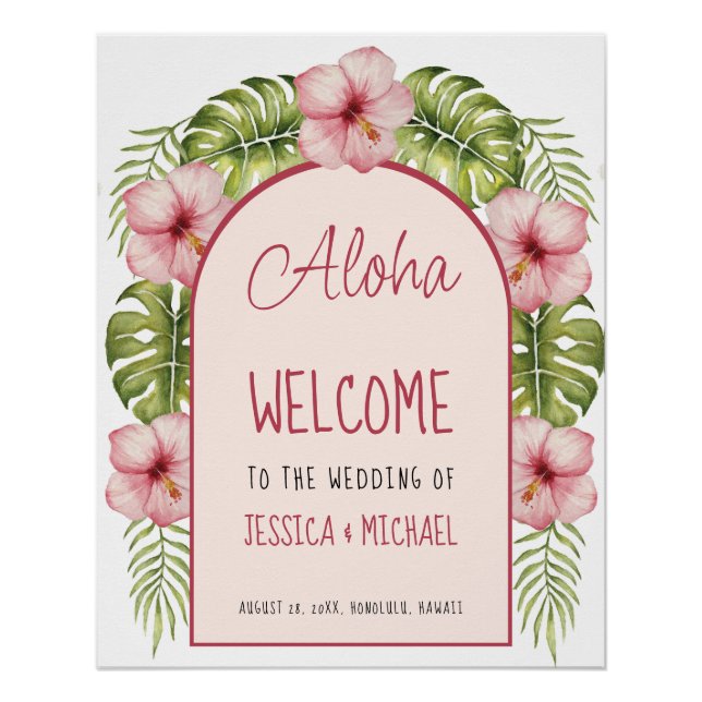 Affiche de bienvenue Mariage Hawaii tropical Flora (Devant)
