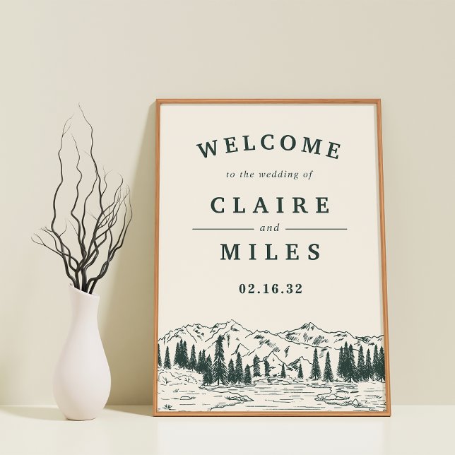 Affiche de bienvenue Mariage Hunter Green Mountain (Créateur téléchargé)