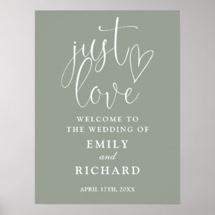 Affiche de bienvenue Mariage Just Love Sage Green