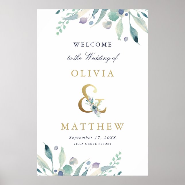 Affiche de bienvenue Mariage Luxe Floral Ampersand (Devant)