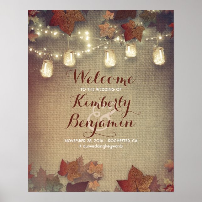 Affiche de bienvenue Mariage Maple Feuilles et Mas (Devant)