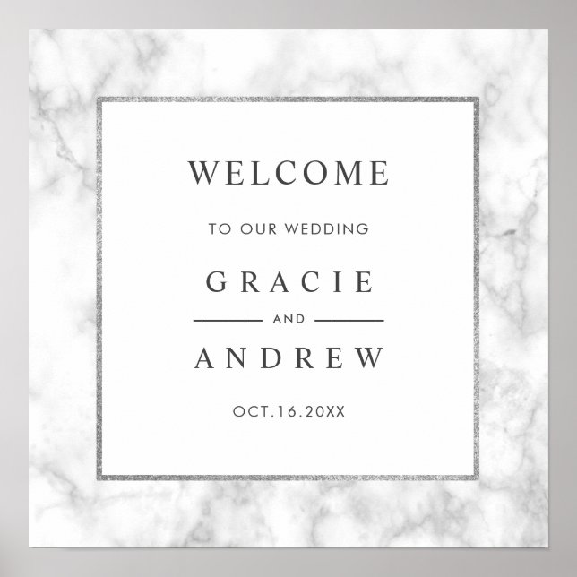 Affiche de bienvenue Mariage Marbre blanc moderne (Devant)