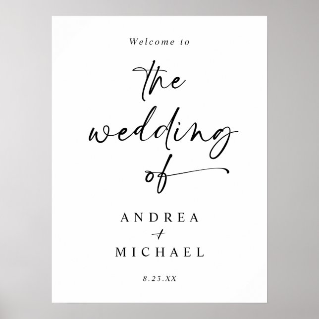 Affiche de bienvenue Mariage minimaliste d'écritur (Devant)