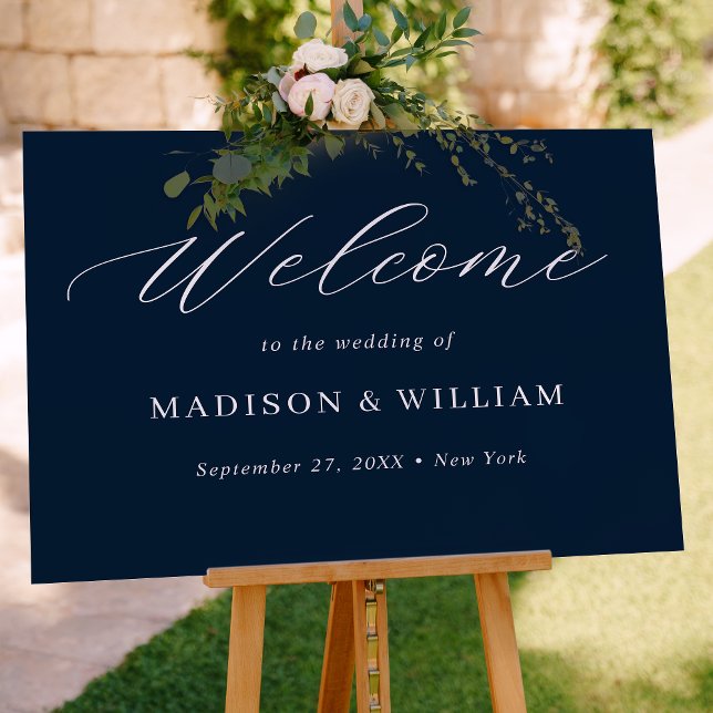 Affiche de bienvenue Mariage minimaliste en bleu m (Créateur téléchargé)