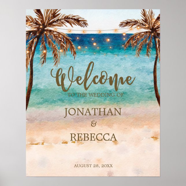 affiche de bienvenue mariage moderne de plage trop (Devant)