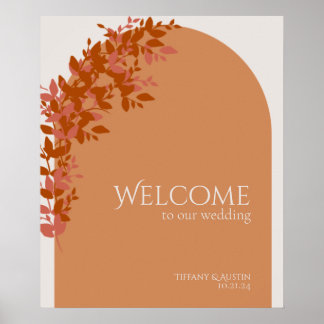 Affiche de bienvenue Mariage moderne Feuille en te