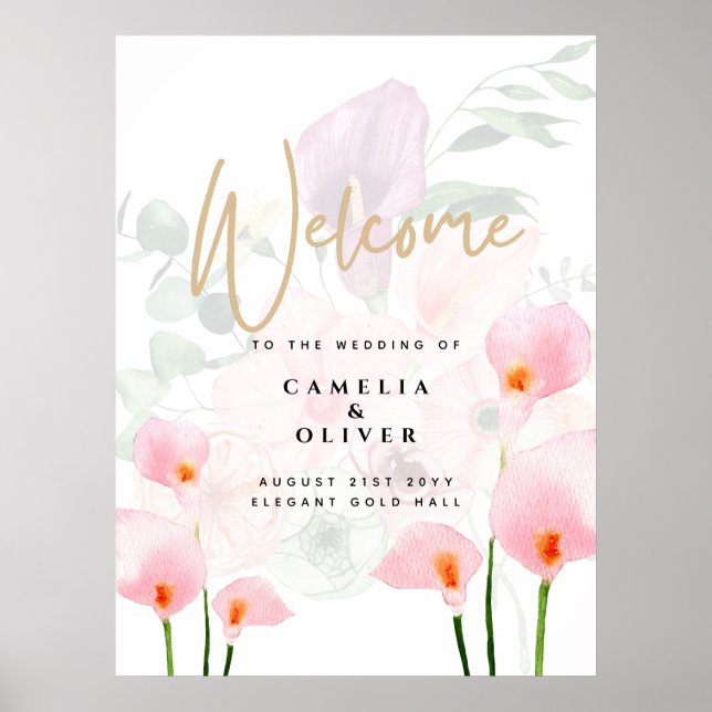 Affiche de bienvenue Mariage moderne Pink Calla Li (Devant)
