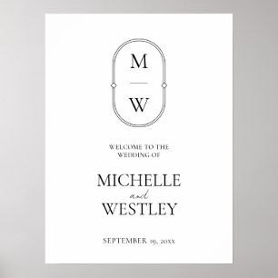 Affiche de bienvenue Mariage monogramme minimalist