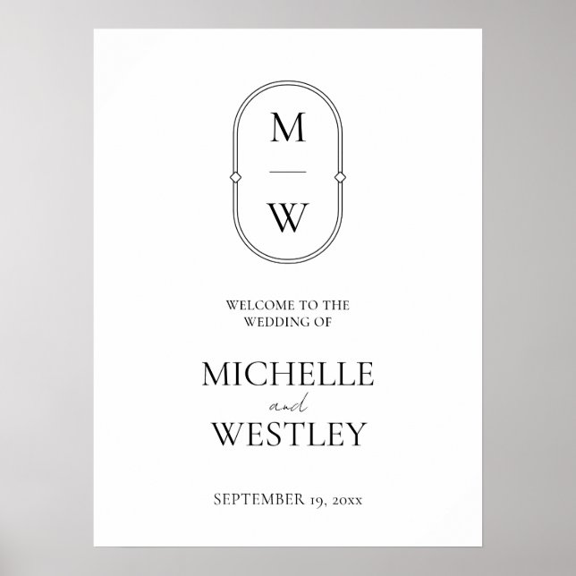 Affiche de bienvenue Mariage monogramme minimalist (Devant)