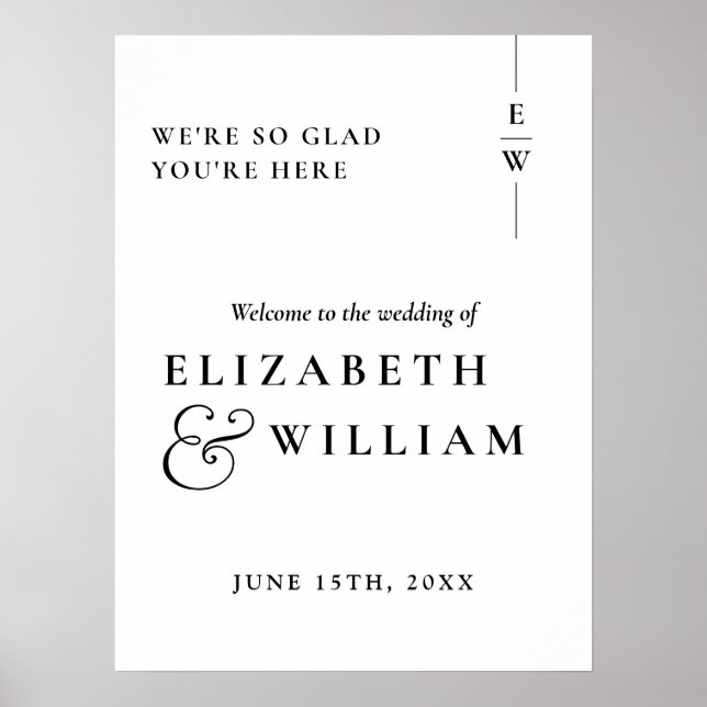 Affiche de bienvenue Mariage Monogramme noir et bl (Devant)