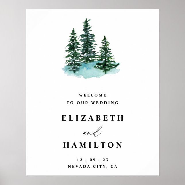 Affiche de bienvenue Mariage Mountain Woodland, Bi (Devant)