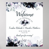 Affiche de bienvenue Mariage Nocturne Floral Navy