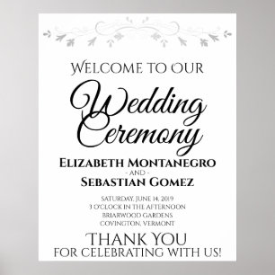 Affiche de bienvenue Mariage noir et blanc simple